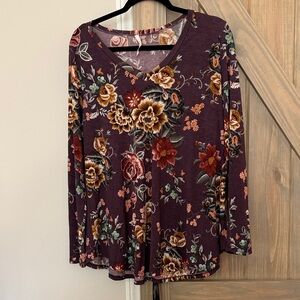 Honeyme Purple Floral Long Sleeve Top